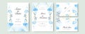 Blue watercolor wedding invitation card template set with gold glitter and line decoration. Abstract background save the date, Royalty Free Stock Photo