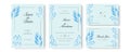 Blue watercolor wedding invitation card template set with gold glitter and line decoration. Abstract background save the date, Royalty Free Stock Photo