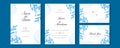 Blue watercolor wedding invitation card template set with gold glitter and line decoration. Abstract background save the date, Royalty Free Stock Photo