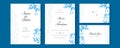 Blue watercolor wedding invitation card template set with gold glitter and line decoration. Abstract background save the date, Royalty Free Stock Photo