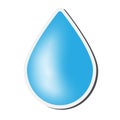 Blue waterdrop symbol sticker or badge on white background