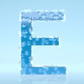 Blue Waterdrops letter E isolated on light blue background