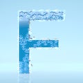 Blue Waterdrops letter F isolated on light blue background