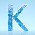 Blue Waterdrops letter K isolated on light blue background