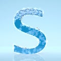 Blue Waterdrops letter S isolated on light blue background