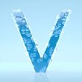 Blue Waterdrops letter V isolated on light blue background