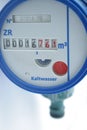 Blue waterflow meter in close-up