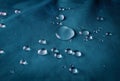 Blue waterproof fabric with raindrops close-up. Fabric for active sports Royalty Free Stock Photo