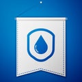 Blue Waterproof icon isolated on blue background. Water resistant or liquid protection concept. White pennant template Royalty Free Stock Photo