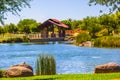 Waterside Pavilion & Blue Waters In Free Public Park Royalty Free Stock Photo