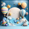 Blue wave cosmic ballons smash cake backdrop