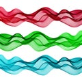 The movement of transparent horizontal waves on a white background, a set of waves with a bright, red, blue, green Royalty Free Stock Photo