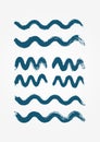 Blue wave icons drawn by hand with a rough brush.