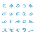 Blue wave icons set