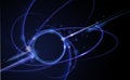 Illustration vector abstract chaos, blue wave line pattern, flow line and particle dot on dark color background