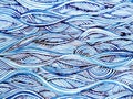 Blue wave minimal watercolor painting hand drawn japanese style