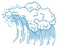 Blue wave sketch. Sea storm water splash