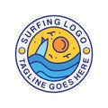 Blue Wave Surf Monoline Logo Vector Vintage illustration Emblem Design badge illustration Symbol Icon Royalty Free Stock Photo