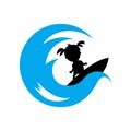 blue wave and surfing kids illustration vector design logo Royalty Free Stock Photo