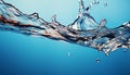 Blue wave, water drop, underwater bubble, clean reflection, tranquil scene generated by AI