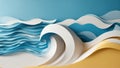 blue waves on the beach An abstract blue sea and beach summer background with curve paper waves and seacoast. Royalty Free Stock Photo