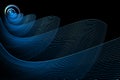 Blue waves and spiral fill the black background. Abstract fractal background. Royalty Free Stock Photo