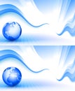 Blue wavy background with globe Royalty Free Stock Photo