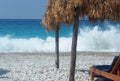 Blue wavy sea at the Borsh beach, Albania. Royalty Free Stock Photo