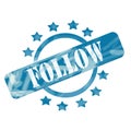 Blue Weathered Follow Stamp Circle Stars design Royalty Free Stock Photo