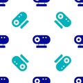 Blue Web camera icon isolated seamless pattern on white background. Chat camera. Webcam icon. Vector
