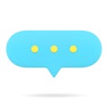 Blue web speech bubble 3d icon. Oval chat with text comments