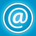 Blue website contact at or arobase button. Email address vector icon. Blue background.