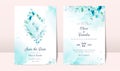 Blue wedding invitation card with watercolor floral decoration and abstract background Royalty Free Stock Photo