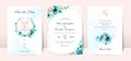 Blue wedding invitation card with watercolor floral decoration and abstract background Royalty Free Stock Photo