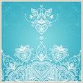 Blue wedding invitation design template with doves, hearts.