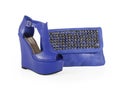 Blue wedge shoes and spiked bag