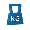 Blue Weight icon isolated on transparent background. Kilogram weight block for weight lifting and scale. Mass symbol.