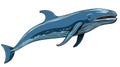 Blue Whale cartoon natural colors, black outline, AI generated