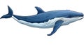 Blue Whale cartoon natural colors, black outline, AI generated