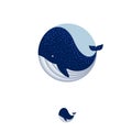 Blue whale illustration. Whale icon. T-shirt print. Ocean or sea food restaurant emblems. Royalty Free Stock Photo