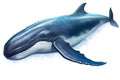 Blue whale isolated on white background, illustration, High resolution