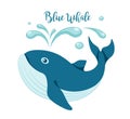 Blue whale logo. Cartoon animal on white background Royalty Free Stock Photo