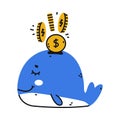Blue Whale Money Box as Container for Coin Storage Vector Illustration