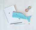 Blue whale pencil case, notes, pens and washi tapes