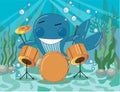 blue whale playing drums in the ocean Royalty Free Stock Photo