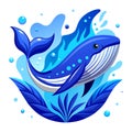 Blue whale swimming in blue water Royalty Free Stock Photo