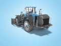 Blue wheel bulldozer for working with stones 3D rendering on blue background with shadow Royalty Free Stock Photo