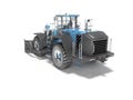 Blue wheel bulldozer for working with stones 3D rendering on white background with shadow Royalty Free Stock Photo