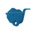 Blue Wheelbarrow with dirt icon isolated on transparent background. Tool equipment. Agriculture cart wheel farm.