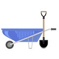 Blue Wheelbarrow and Garden Shovel Isolated on White Background Royalty Free Stock Photo